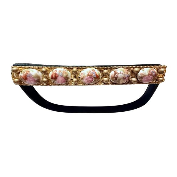 Vintage Italian 1950s Black Corded Evening Bag with Porcelain Cameo Clasp - Picture 6 of 13